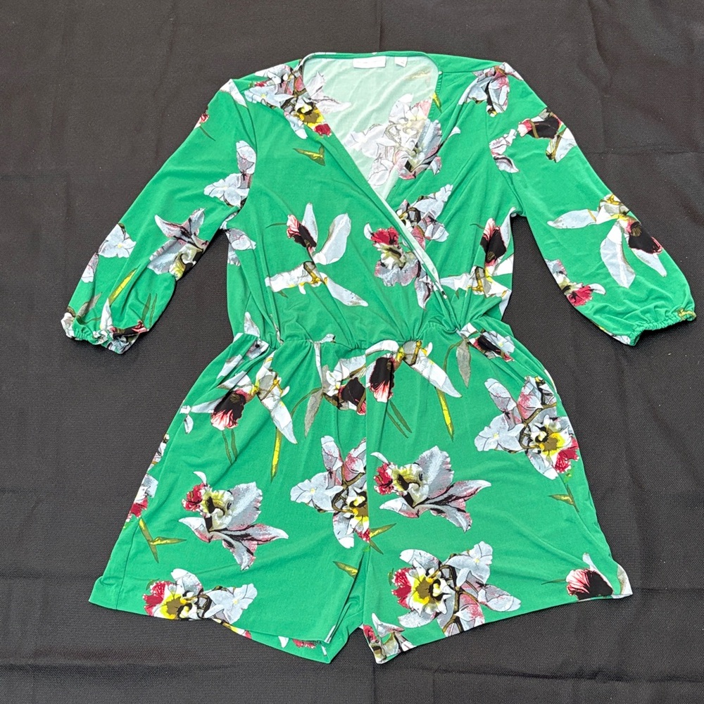 New York & Company Green Floral Jumpsuit